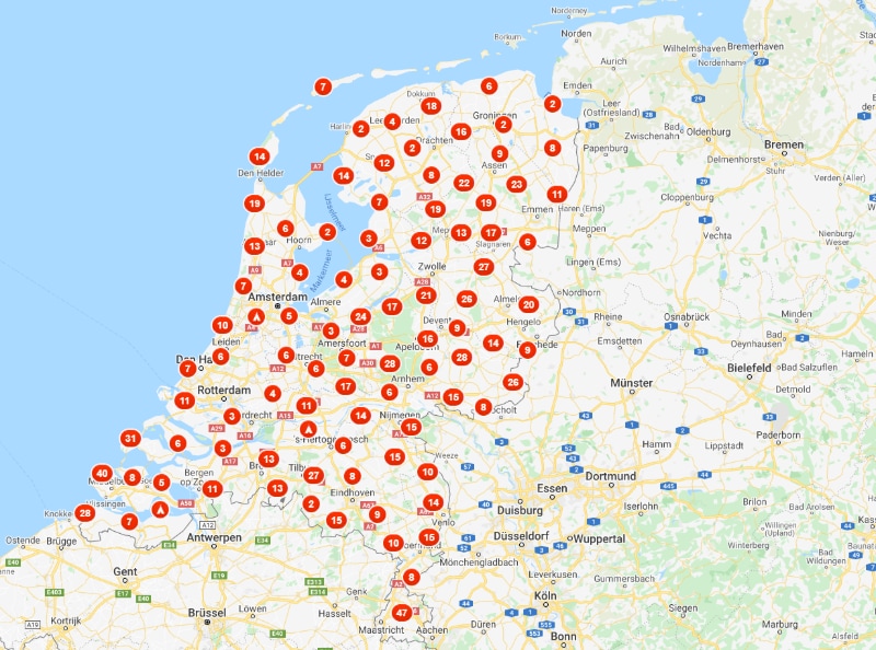 Karte Campingplätze Niederlande