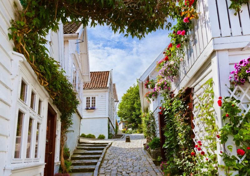 Typische Holzhäuser in der Altstadt von Stavanger.