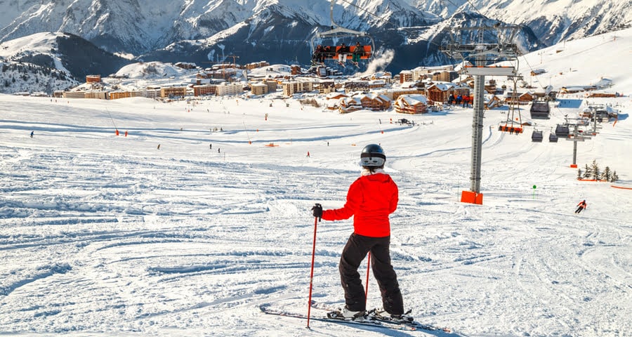 Blick auf die Pisten von Alpe d'Huez