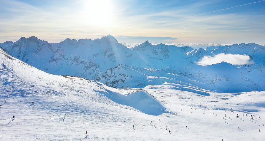 Blick auf die Skipisten von Les Deux Alpes