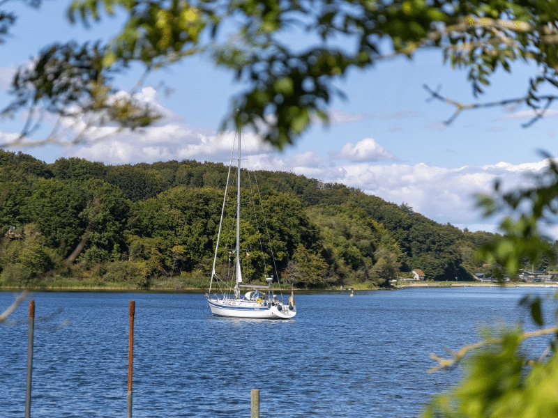 Boot auf blauem Wasser in der Genner Bucht